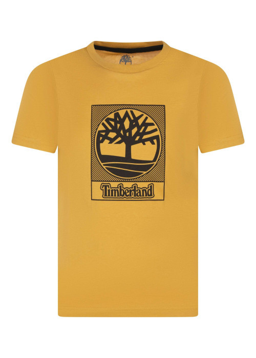 T-shirt en coton ocre uni avec une coupe droite et un col rond