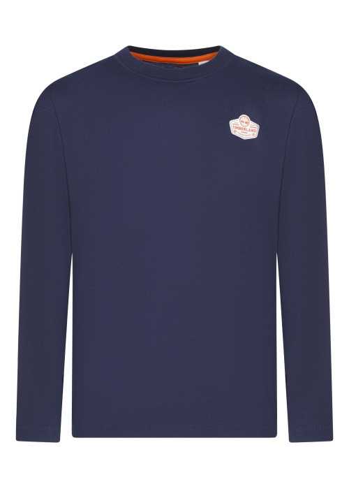 T-shirt en coton marine uni avec une coupe droite et un col rond