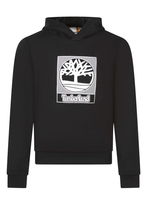 Sweat en coton mélangé noir uni avec une coupe droite et un col à capuche