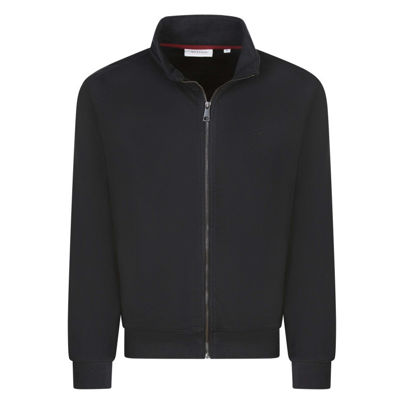 Mustang - Sweat Zippé En Coton Mélangé Noir Uni Avec Une Coupe Droite Et Un Col Montant - Noir
