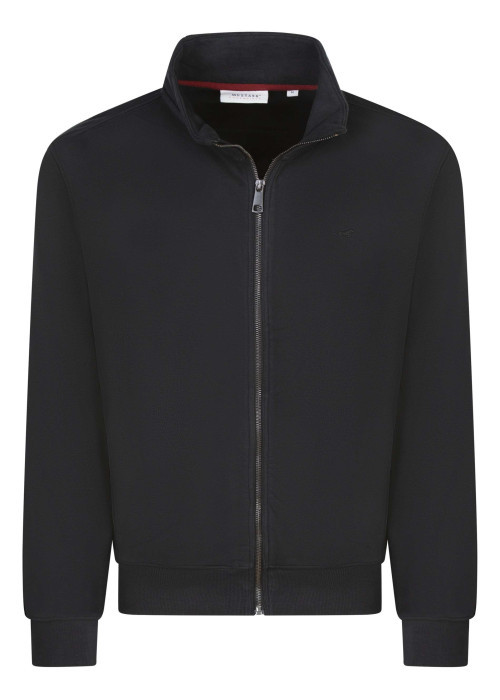 Sweat zippé en coton mélangé noir uni avec une coupe droite et un col montant