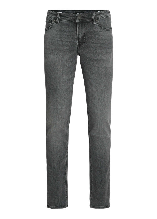 Jean Glenn en coton anthracite avec une coupe slim et des passants pour ceinture