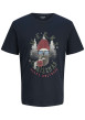 Thumbnail T-shirt en coton bleu marine imprimé Noël avec une coupe droite et un col rond