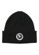 Thumbnail Bonnet en coton noir uni en maille avec un patch sur le revers