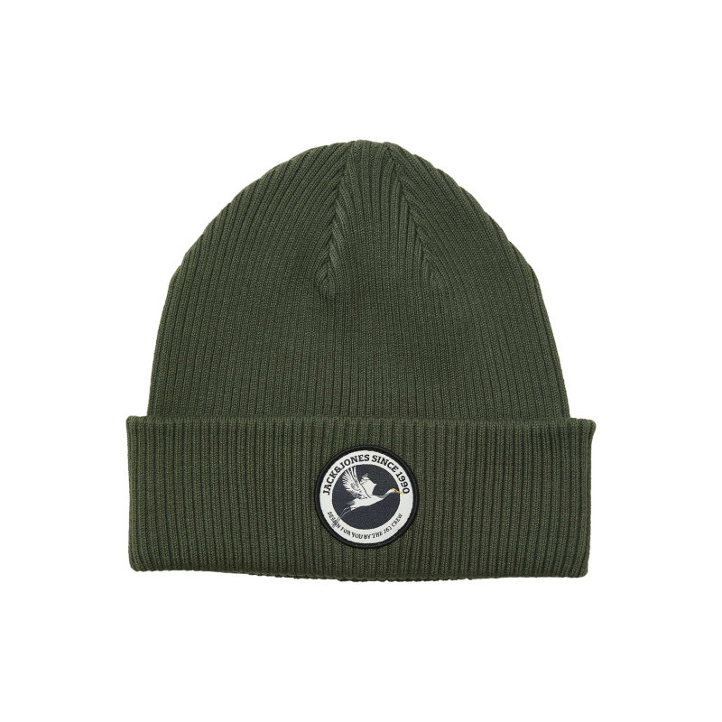 Jack & Jones - Bonnet En Coton Kaki Uni En Maille Avec Un Patch Sur Le Revers - Kaki Jack & Jones - Bonnet En Coton Kaki Uni En Maille Avec Un Patch Sur Le Revers - Kaki