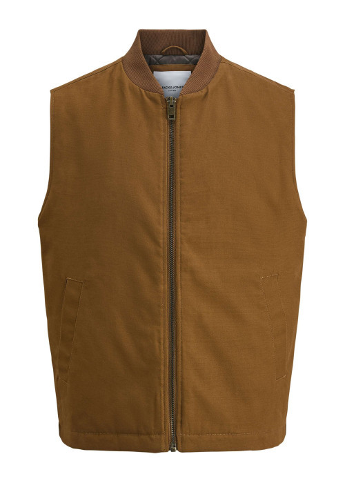 Blouson en coton camel uni à coupe droite avec un col bomber