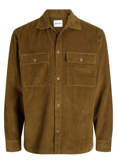 Chemise en coton camel en velours côtelé avec une coupe droite