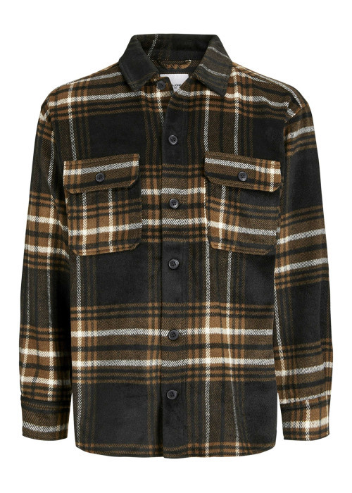 Chemise noire et orange rayée avec une coupe droite et des manches longues