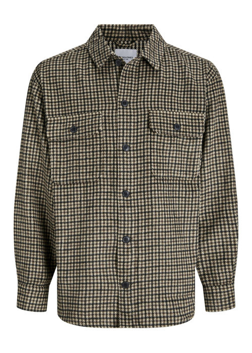 Chemise marron à motif pied de poule avec une coupe droite et 2 poches