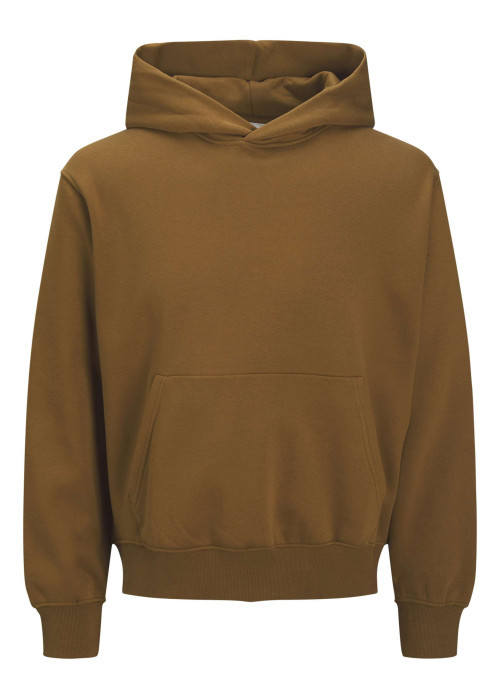 Sweat en coton mélangé camel uni avec une coupe droite et un col à capuche