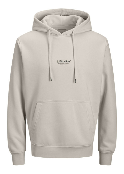 Sweat en coton mélangé écru uni avec une coupe droite et un col à capuche
