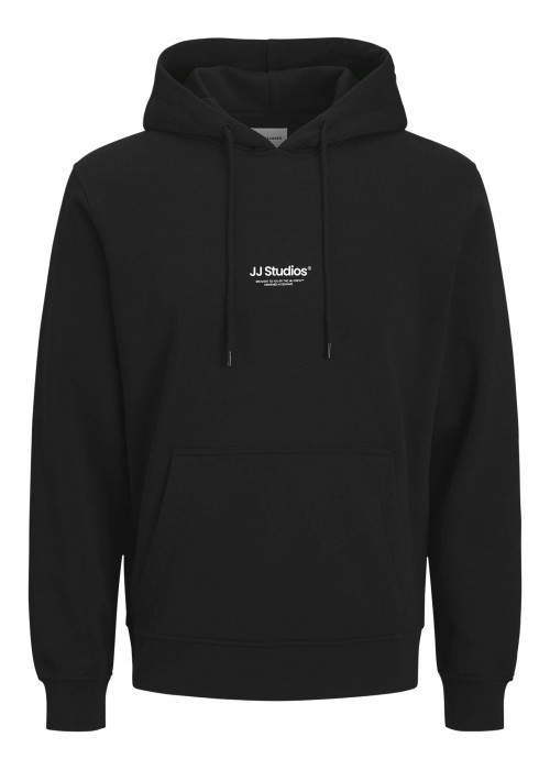 Sweat à capuche en coton mélangé noir uni avec une coupe droite