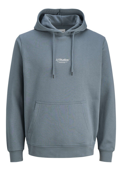 Sweat en coton mélangé bleu uni avec une coupe droite et un col à capuche