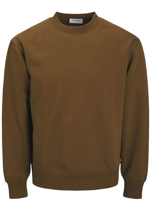 Sweat en coton mélangé camel uni à coupe droite avec un col rond