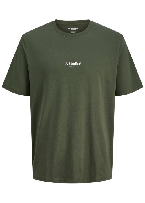 T-shirt en coton vert uni avec une coupe droite et un col rond