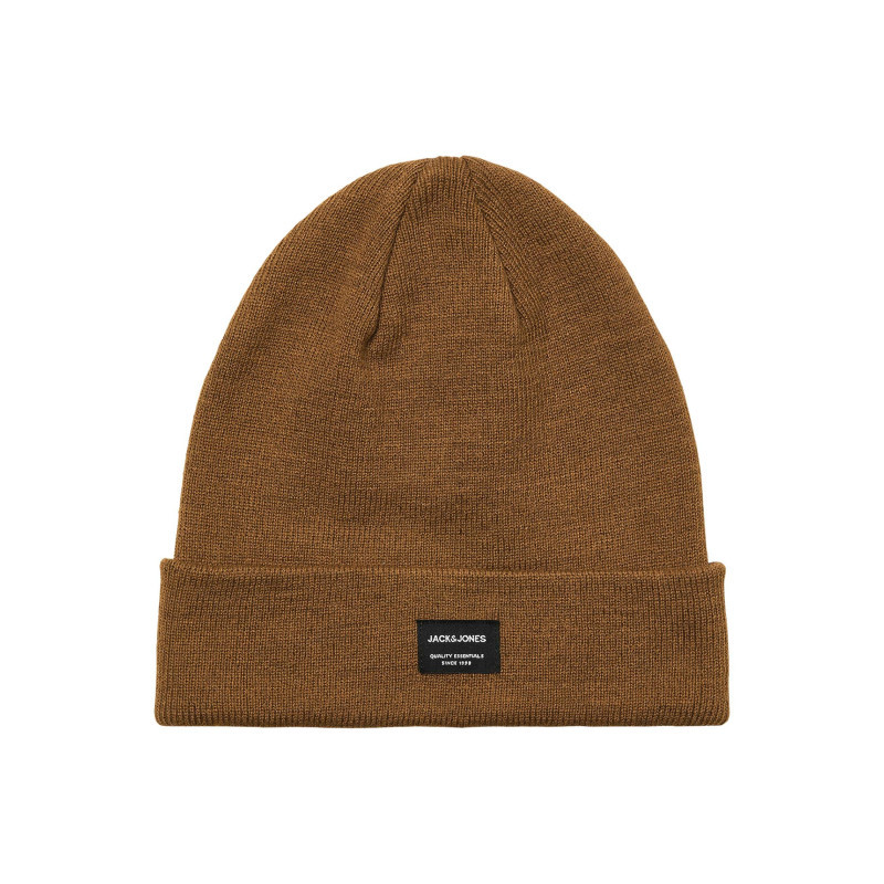 Jack & Jones - Bonnet Camel En Maille Fine Avec Un Patch Noir Sur Le Revers - Camel