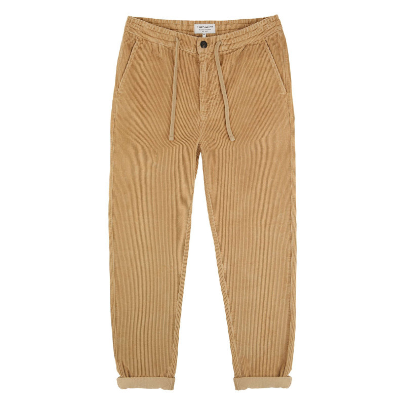 Teddy Smith - Pantalon En Coton Beige En Velours Côtelé à Coupe Regular Fit Avec Des Liens - Beige