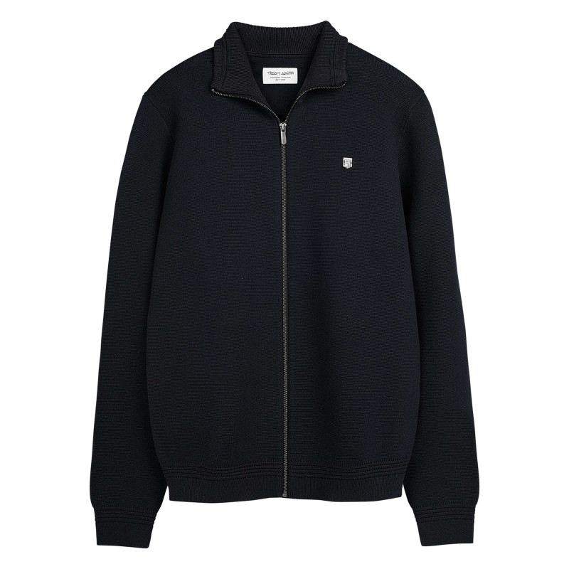 Teddy Smith - Gilet Zippé En Coton Bleu Marine Uni En Maille Avec Un Col à Revers - Marine