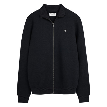 Gilet zippé en coton bleu marine uni en maille...