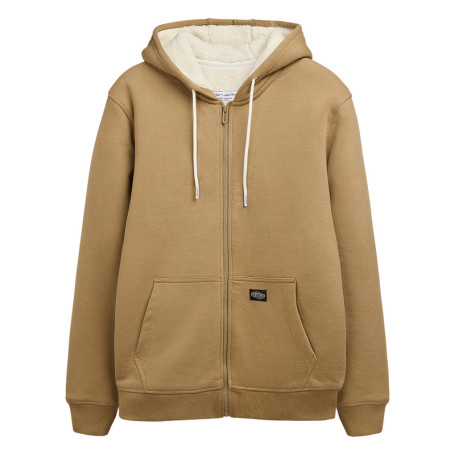 Sweat à capuche zippé en coton mélangé beige...