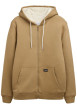 Thumbnail Sweat à capuche zippé en coton mélangé beige uni à coupe droite
