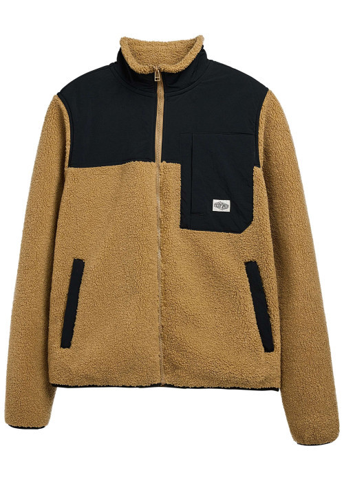 Veste zippée camel bi-matière avec un col montant et des poches