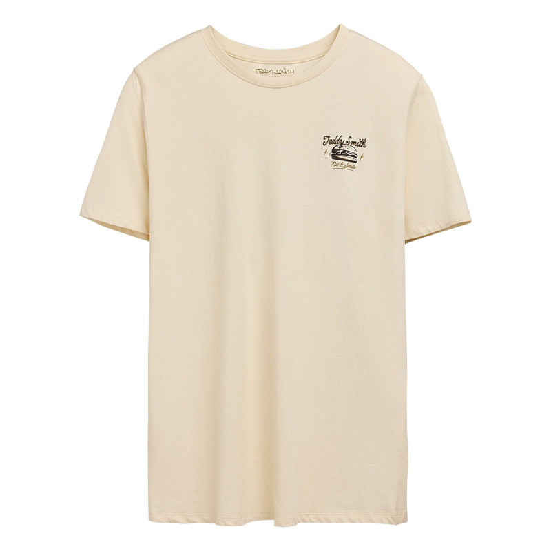 Teddy Smith - T-shirt En Coton Beige Imprimé Hamburger Au Dos Et à La Poitrine à Col Rond - Beige Teddy Smith - T-shirt En Coton Beige Imprimé Hamburger Au Dos Et à La Poitrine à Col Rond - Beige