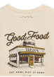 Thumbnail T-shirt en coton beige imprimé hamburger au dos et à la poitrine à col rond - Image 3
