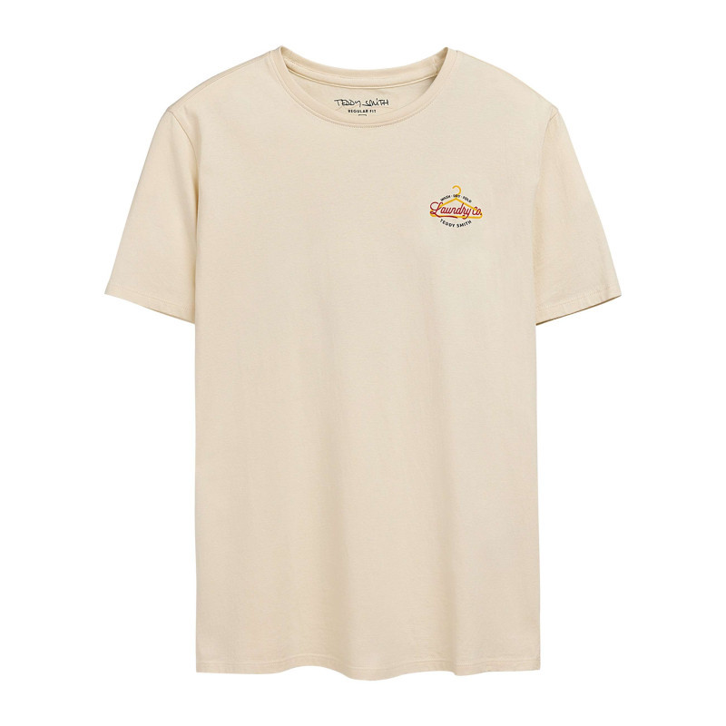 Teddy Smith - T-shirt En Coton Beige Imprimé Laundry Au Dos Et à La Poitrine à Col Rond - Beige Teddy Smith - T-shirt En Coton Beige Imprimé Laundry Au Dos Et à La Poitrine à Col Rond - Beige