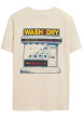 Thumbnail T-shirt en coton beige imprimé laundry au dos et à la poitrine à col rond - Image 2