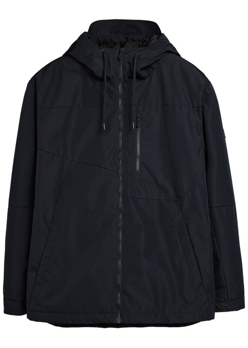 Imperméable bleu marine uni zippé à l'avant avec un col à capuche
