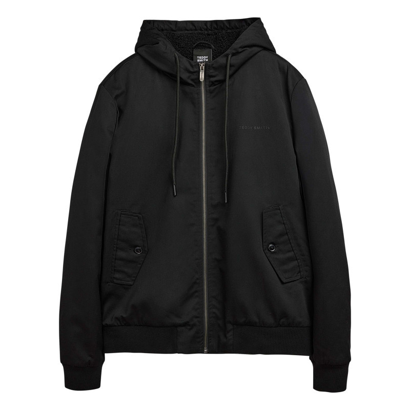 Teddy Smith - Blouson à Capuche Noir Uni Zippé à Coupe Droite Avec Le Nom De La Marque - Noir Teddy Smith - Blouson à Capuche Noir Uni Zippé à Coupe Droite Avec Le Nom De La Marque - Noir