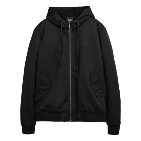 Blouson à capuche noir uni zippé à coupe droite...