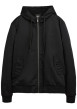 Thumbnail Blouson à capuche noir uni zippé à coupe droite avec le nom de la marque