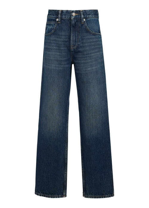 Jean en coton bleu indigo légèrement délavé à coupe regular fit et taille haute