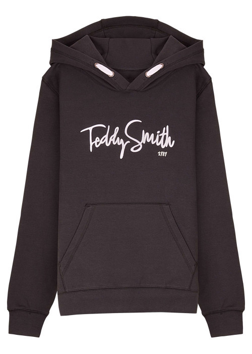 Sweat à capuche en coton noir uni à coupe droite avec le nom de la marque
