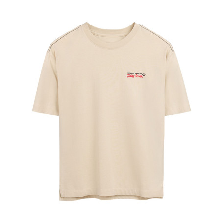 T-shirt en coton beige à col rond imprimé hot...