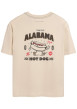 Thumbnail T-shirt en coton beige à col rond imprimé hot dog à la poitrine et au dos - Image 2