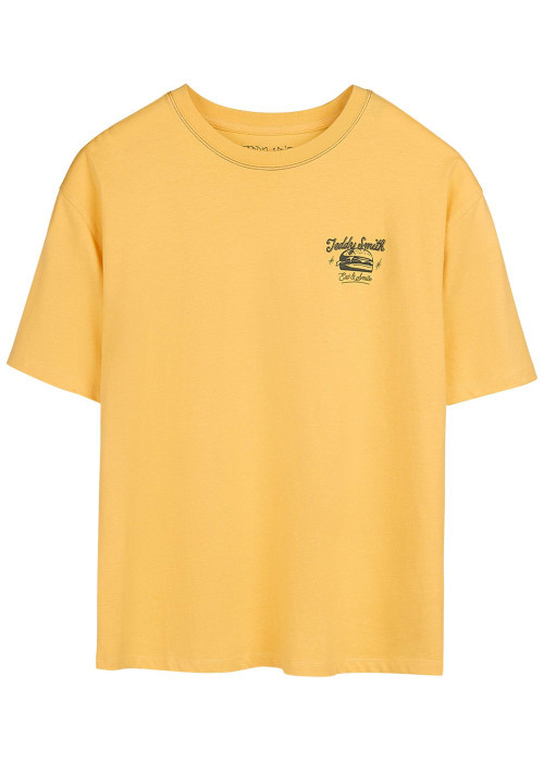 T-shirt en coton jaune à col rond imprimé hamburger à la poitrine et au dos