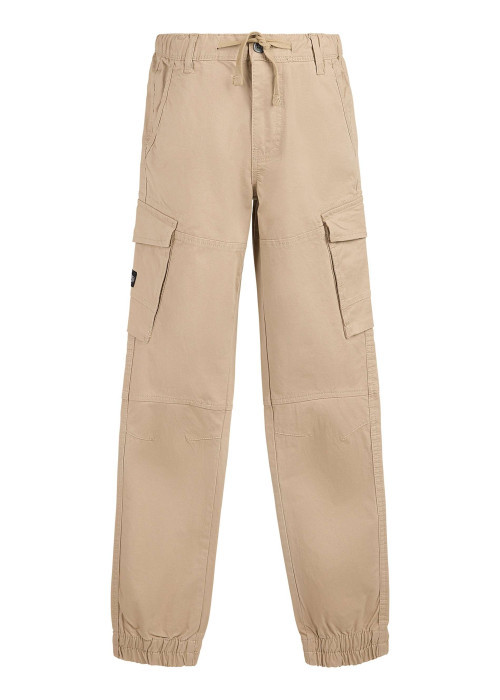 Pantalon cargo en coton beige uni à coupe regular fit et taille élastiquée