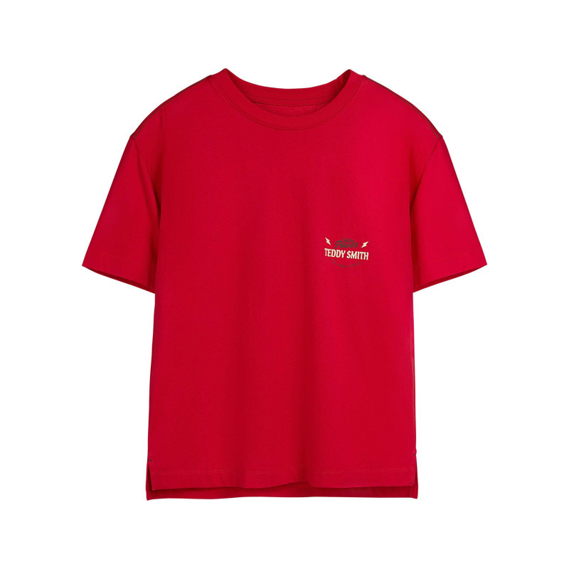 Teddy Smith - T-shirt En Coton Rouge Imprimé à La Poitrine Et Au Dos Avec Un Col Rond - Rouge Teddy Smith - T-shirt En Coton Rouge Imprimé à La Poitrine Et Au Dos Avec Un Col Rond - Rouge