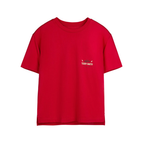 T-shirt en coton rouge imprimé à la poitrine et...