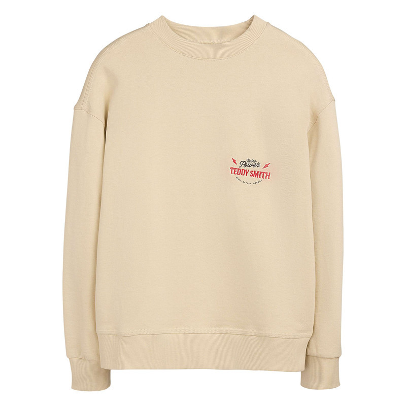 Teddy Smith - Sweat En Coton Beige Imprimé à La Poitrine Et Au Dos Avec Un Col Rond - Beige