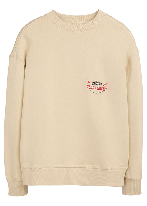 Sweat en coton beige imprimé à la poitrine et au dos avec un col rond