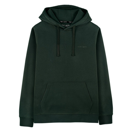 Sweat à capuche en coton vert sapin uni à coupe...