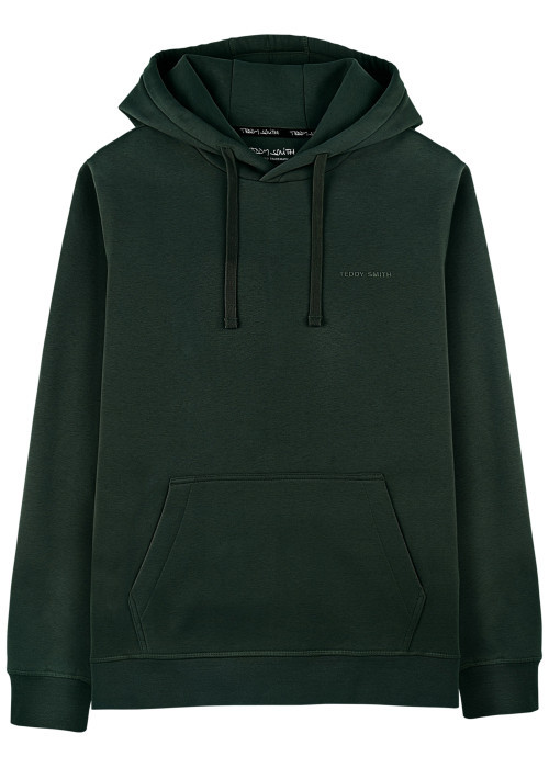 Sweat à capuche en coton vert sapin uni à coupe droite avec une poche