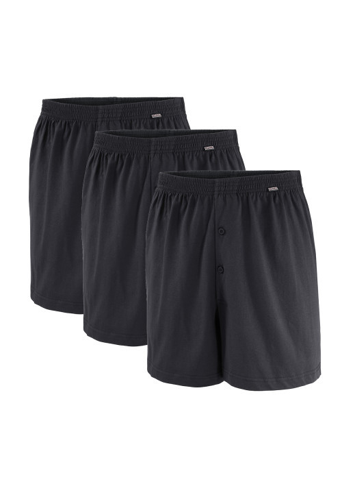 Lot de 3 caleçons en coton noir unis à coupe large et une fermeture boutonnée