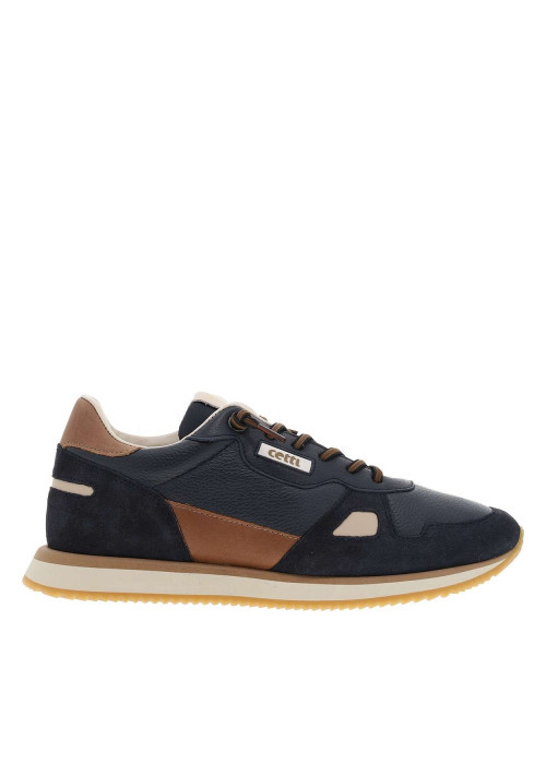 Baskets running en cuir marine avec semelle à talon plat et lacets élastiqués
