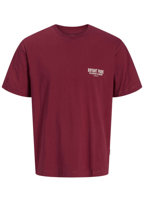 T-shirt en coton rouge avec une coupe droite et un imprimé urbain