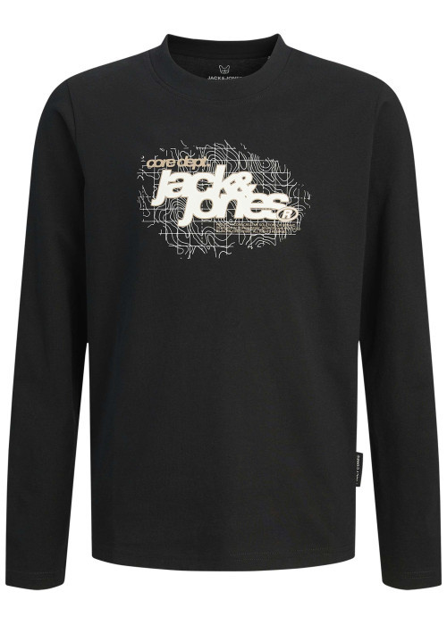 T-shirt en coton noir avec un logo blanc imprimé et un col rond